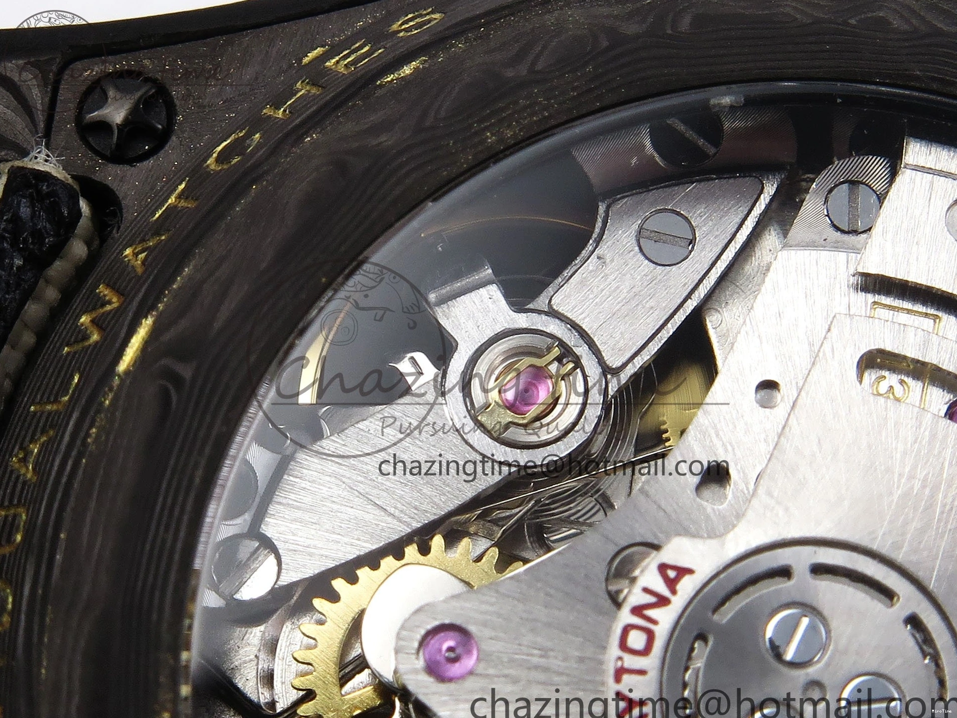 MiroTime 0504 Refined Daytona DIW Carbon Case DIWF Edition Black White Dial Orange Diamonds Bezel on White Nylon Strap A 1668